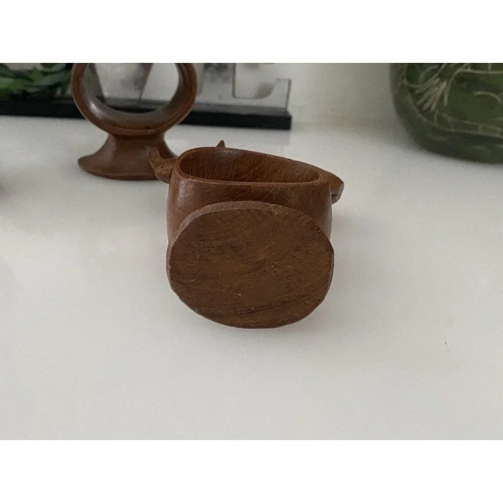 Set of 4 Hand Carved Napkin Rings African Safari Jungle Animal Teak Wood Vintage